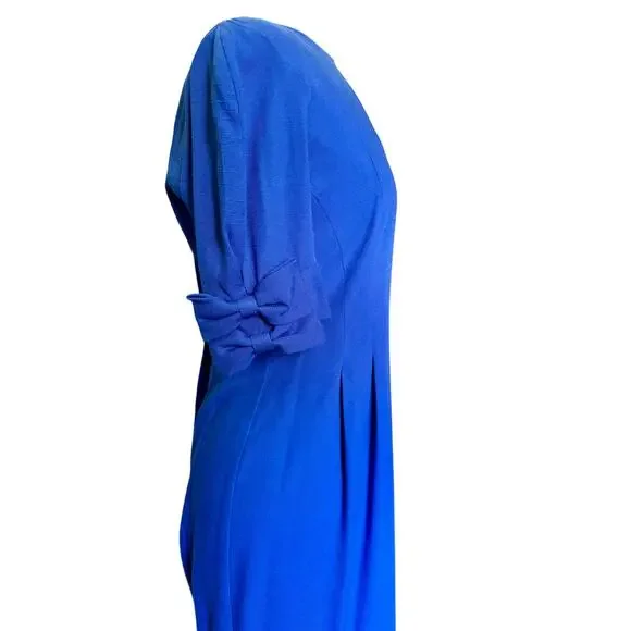Vintage 70’s ILGWU Neiman Marcus Royal Blue Bow Sleeve Sheath Dress Small Medium - Picture 3 of 8